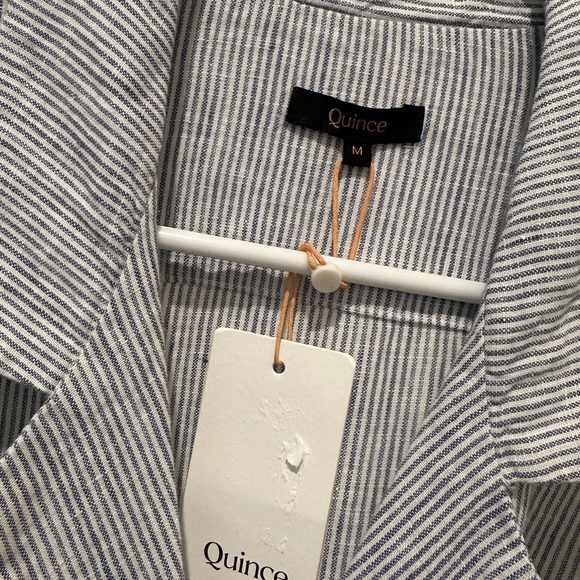 Quince NWT 100% European linen button front dress with pockets. Navy and white. - Picture 8 of 10